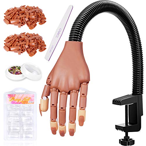 Nail Practice Hand for Acrylic Nails - HoMove Flexible Movable Nail Training Mannequin Hand Fake Hands to Practice Nail - Best DIY Manicure Starter Kit with 300 PCS False Nail Tips & File