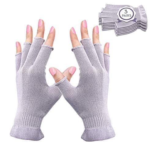 MIG4U 3 Pairs Fingerless Moisturizing Gloves, Half Finger Touchscreen Beauty Glove for Eczema, SPA, Dry Hands, Skin Treatment, Summer Sun UV Protection, Pale Purple S/M