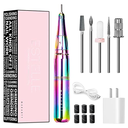 Makartt Cordless Nail Drill Machine,Rechargeable Electric Nail File Estelle Portable Efile with 5pcs Nail Drill Bits,Professional Manicure Set for Acrylic Nails Gel Polish Remove Nail Tech Home DIY