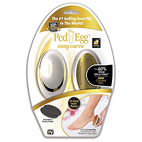 PedEgg Easy Curve 18k Gold-Plated Foot File by BulbHead, Limited 10th Anniversary Edition, As Seen On TV, Curved Laser-Etched File Painlessly Removes Dry Skin & Calluses to Reveal Soft, Sexy Feet