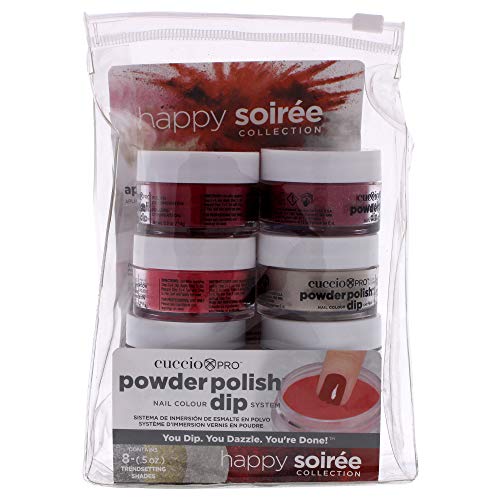 Cuccio Colour Powder Polish Nail Color Dip System - Fast, Easy And Odorless Application - Durable, Vibrant Color - Light And Natural Results - No Led/Uv Light Required - Happy Soiree Collection - 8 Pc