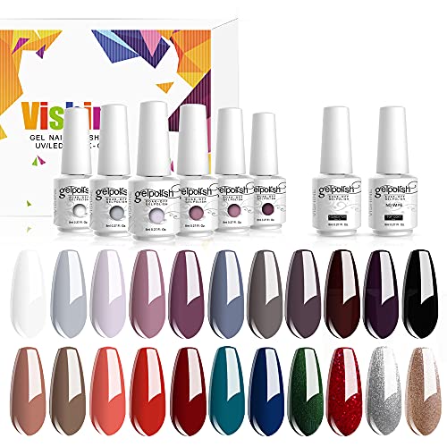 Vishine Gel Nail Polish Set - 22 Classic Color Gel Nail Polish Red White Black 8ml with No Wipe Base and Top Coat，24 PCS Soak Off Gel Nail Starter Gel Nail Kit