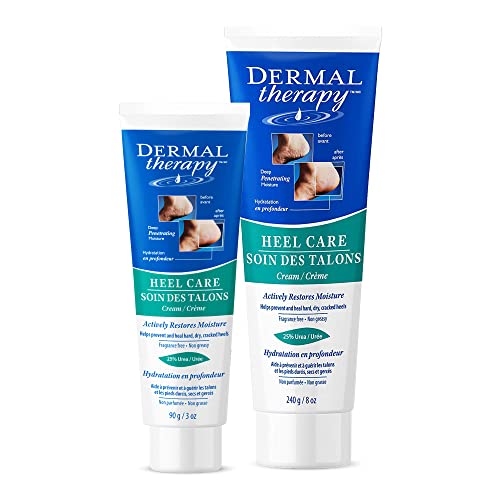 Dermal Therapy Heel Care Cream - Moisturizing Treatment that Repairs and Heals Dry, Rough, Cracked Heels and Feet | 25% Urea and 6% Alpha Hydroxy Acids (3oz+8oz Bundle)