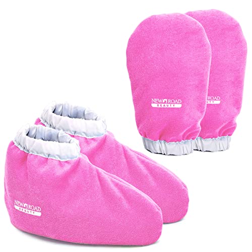 New Road Beauty - Paraffin Wax Mitts for Hand and Foot, Thick Heat Therapy Insulated Terry Cloth for Paraffin Treatments, Use for Pedicure Foot Spa - Pink