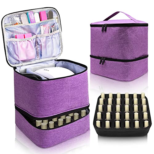 Veirdro Large Nail Polish Bag Organizer Case, Holds a Nail Light and 30 Nail Polish Bottles [15ml/0.5 fl.oz]，Nail Polish Carrying Bag with Manicure Tools Storage—Purple