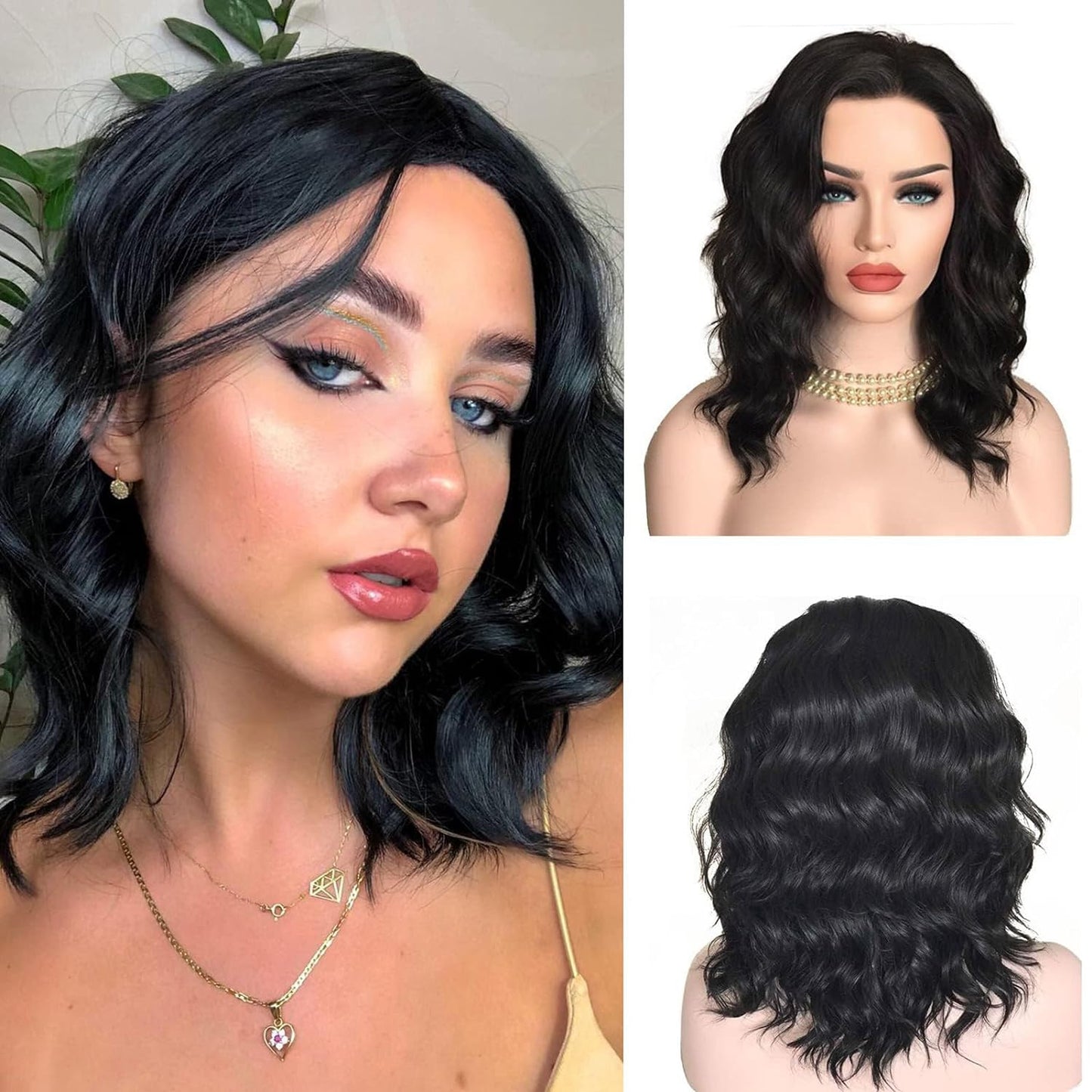 uniwigs¨ NIGNT ELF | Black Shoulder Length Curly Wavy Synthetic Wig for Girls Cosplay Wig Halloween Party Show Daily Use Wig for Women