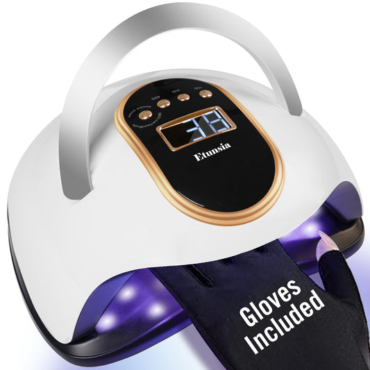Etunsia UV Light for Nails, 168W UV Light for Gel Nails/Acrylic, UV LED Nail Lamp with 4 Timer Modes - Automatic Sensor -LCD Screen - 2 UV Gloves UPF50+, Gel Nail Light for Salon Quality at Home