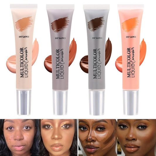 DE'LANCI Color correcting Concealer for black women, Orange Concealer, Natural Concealer Kit with Waterproof Full Coverage Concealer Makeup Matte Finish, 0.67 Oz (#03+#04+#05+#06)É