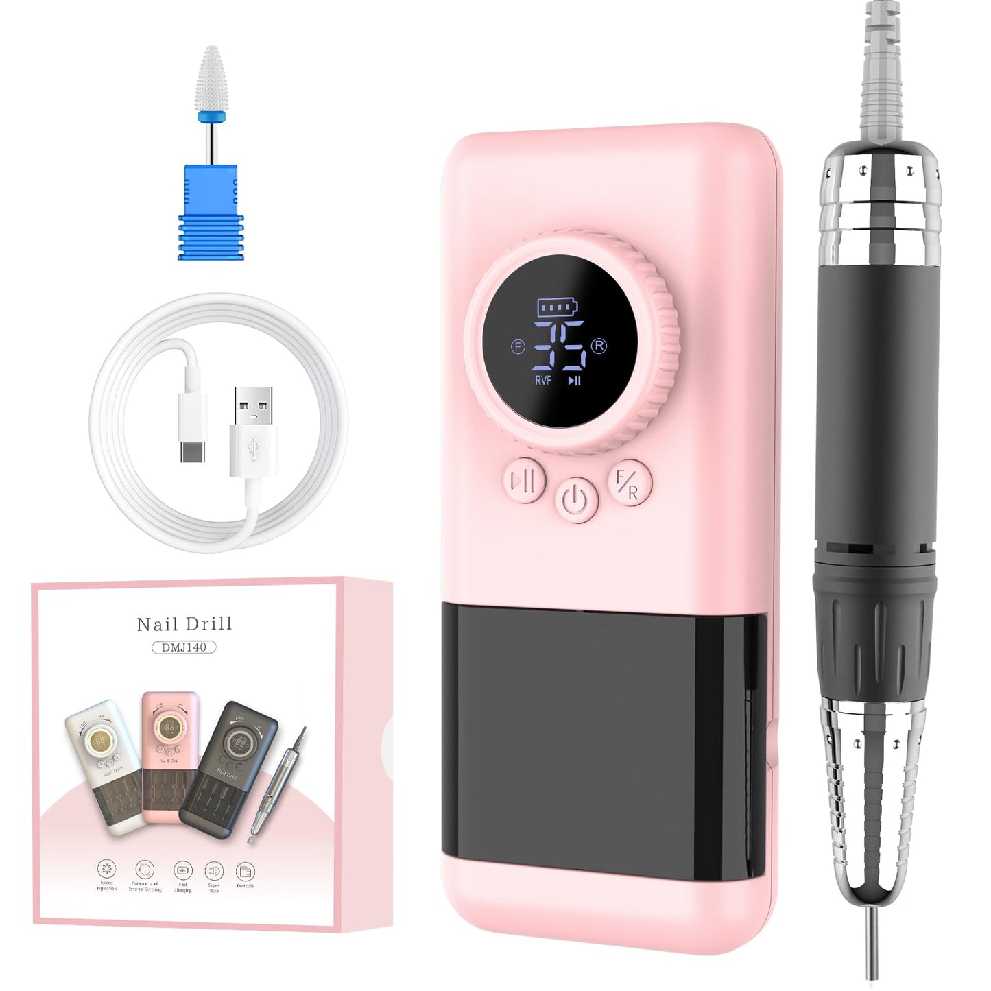 ISBESTON Portable Electric Nail Drill Machine with Integrated Drill Bits Organiser, Rechargeable Efile Nail Drill, Adjustable Speed Up to 35000RPM, Get Salon-Like Nails, from Your Home