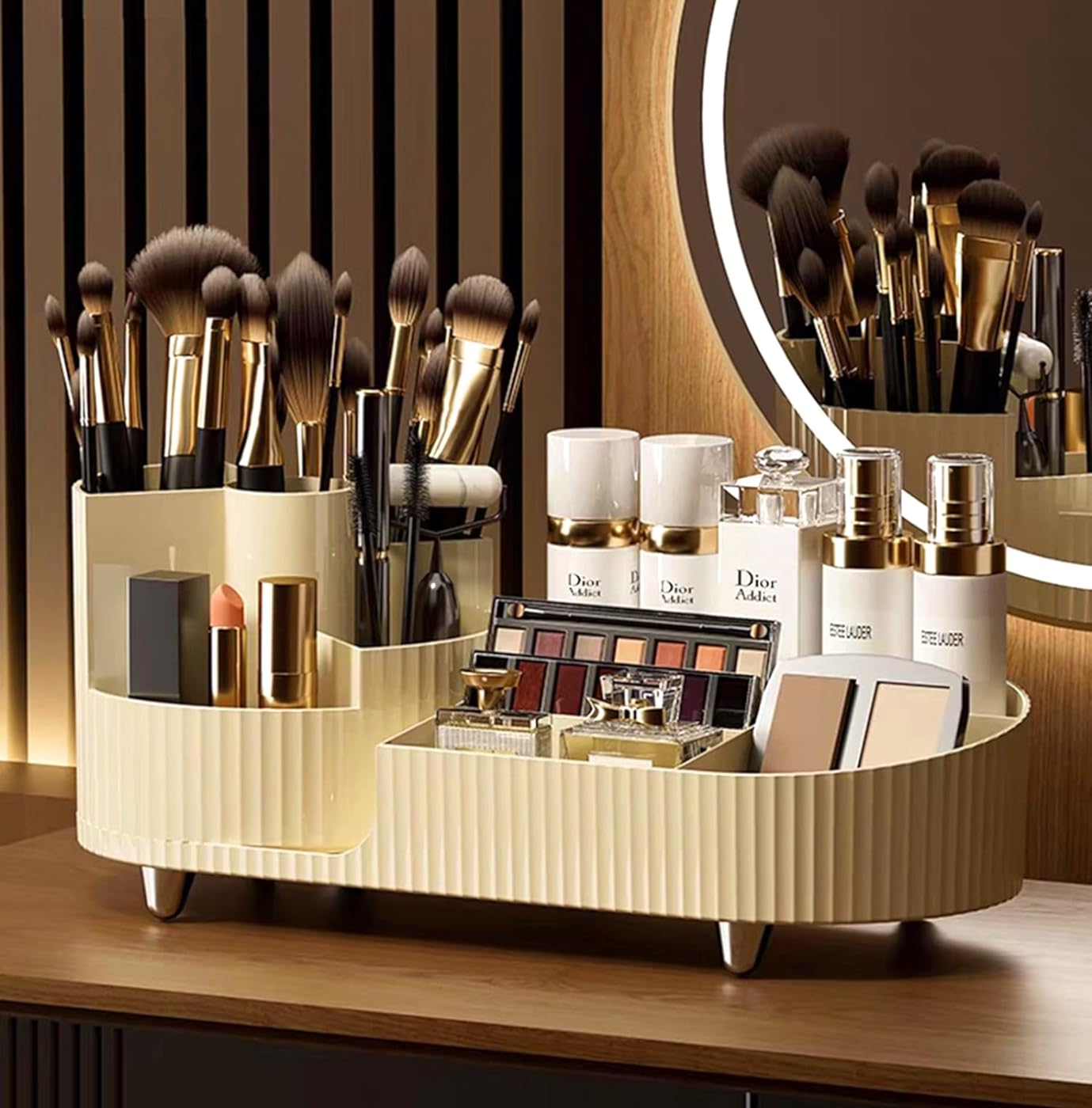 Rotating Makeup Organizer,Large Capacity Makeup Brush Holder,Easy To Hold All of Your Makeup Products, For Vanity, Countertop, Bathroom, Cosmetic Display Cases (White)