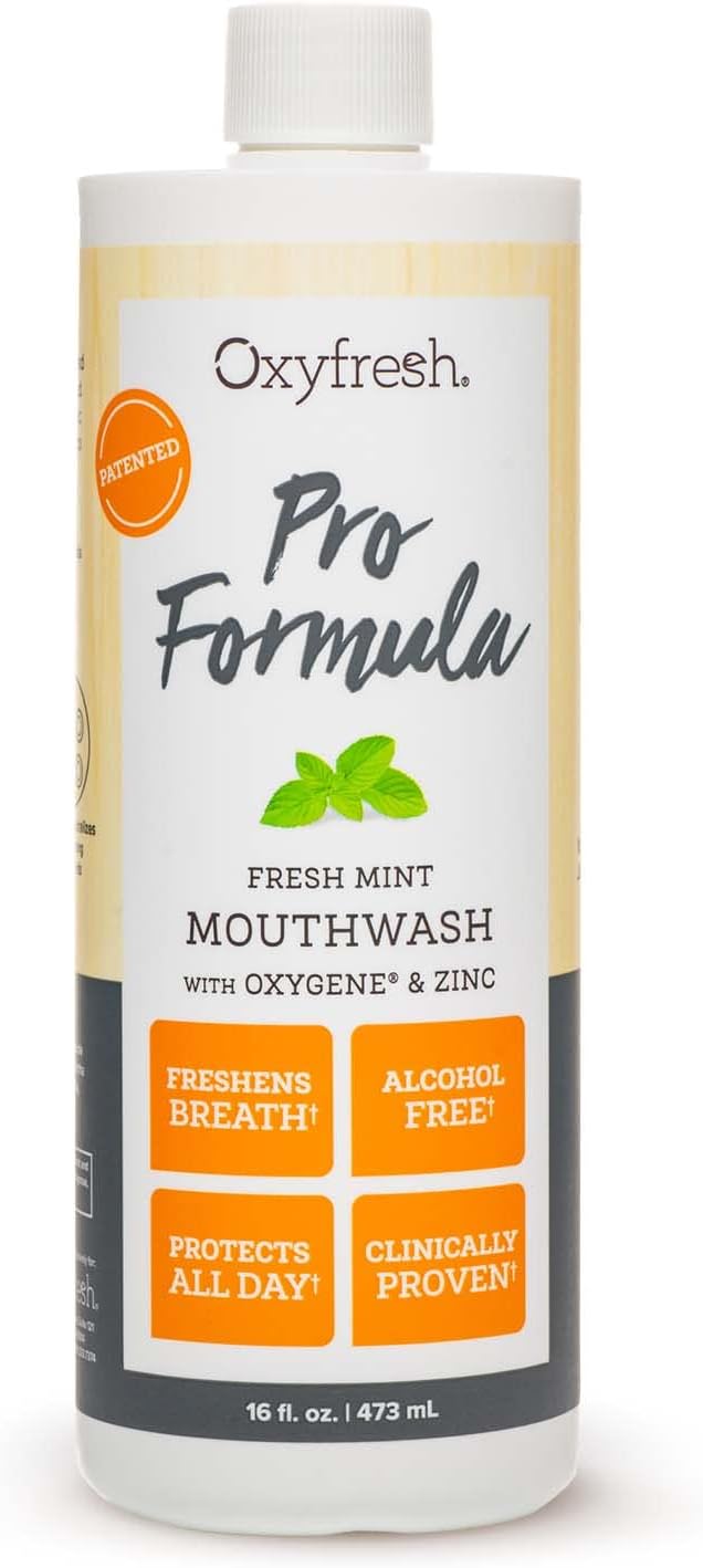 Premium Oxyfresh Pro Formula Fresh Mint Mouthwash Ð Patented Zinc Mouthwash for All Day Fresh Breath & Healthy Gums Ð Refreshing & Alcohol Free Mouthwash | 16oz