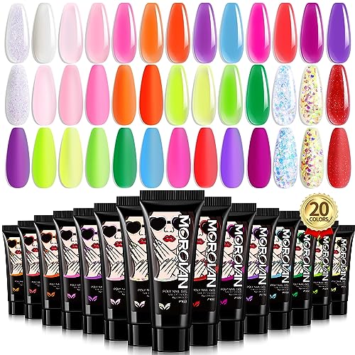 Morovan Poly Gel Nail Set: 20 Colors Poly Nail Gel Long Lasting Poly Extension Gel for Beginner Poly Gel Nail Colors Daily Collection Salon Quality