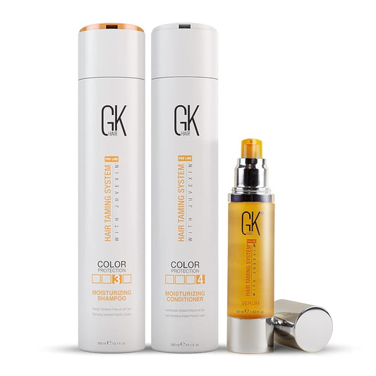 GK HAIR Global Keratin Moisturizing Shampoo and Conditioner Sets (10.1 Fl Oz/300ml) with Anti Frizz Serum Argan Oil (1.69 Fl Oz/50ml) for Dry Damaged Repair- All Hair Types Sulfate Paraben Free Unisex