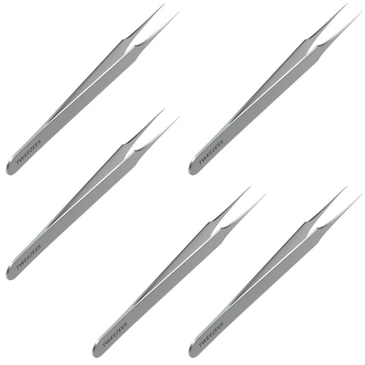 Ingrown Hair Tweezers | Pointed Tip | 5 Pack | Precision Stainless Steel | Extra Sharp and Perfectly Aligned for Ingrown Hair Treatment & Splinter Removal For Men and Women | By Tweezees