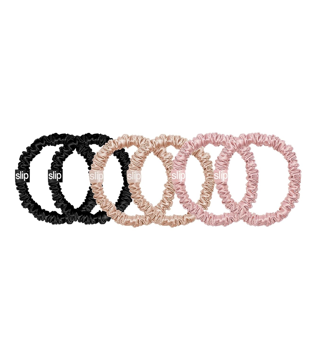Slip Women's Silk Scrunchies 6 Pack, Pink/Black/Tan, 6 Count (Pack of 1)