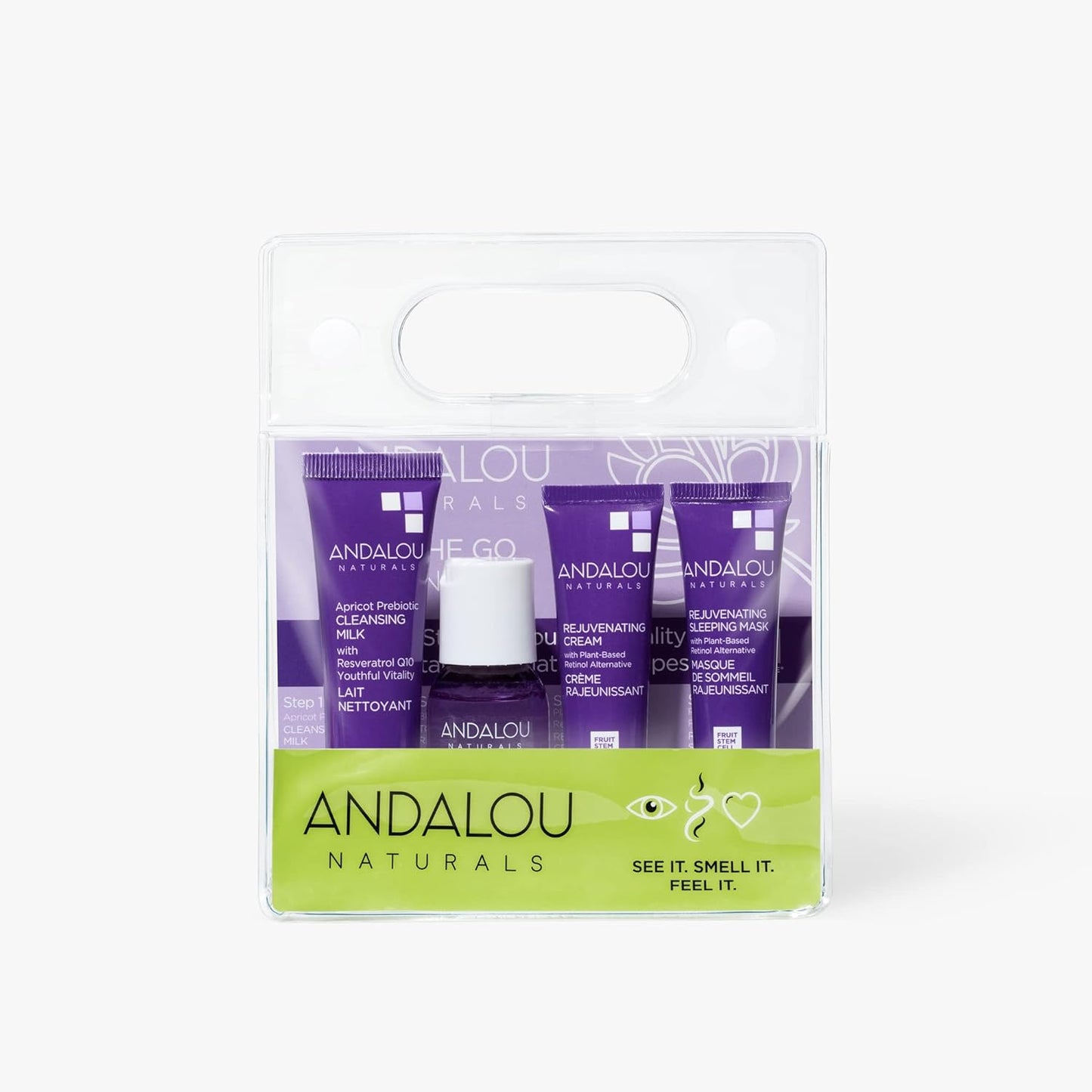 Andalou Naturals, On The Go Essentials - The AGE DEFYING Routine, Travel Friendly, TSA- Approved, Reusable Bag (4 Pcs)