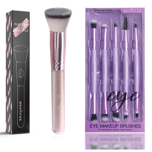 BEASOFEE Foundation Brush Flat Top+ Eyeshadow Brush Set