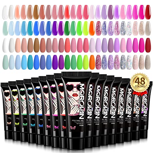 Morovan Poly Gel Nail Set: 48 Color Poly Nail Extension Gel with Pure and Glitter Poly Nail Gel for All Season Poly Gel Nail Colors Trendy Nail Art Design