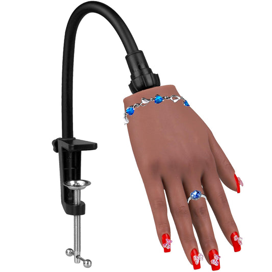 Practice Hand for Acrylic Nails，Nail Practice Hand with Stand Bracket, Flexible Bendable Silicone Nail Practice Fake Hand, Nail Training Mannequin Hand for Acrylic Nails for Beginners, Nail Tech