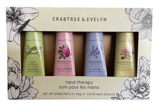 Crabtree & Evelyn Hand Therapy 4 pack (Summerhill, Lavender, Rosewater, and Lily) .9oz Each