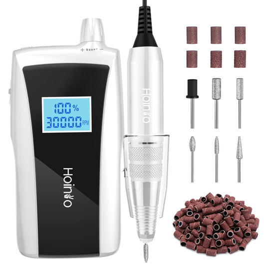 Hoinvo Electric Nail Drill Machine Rechargeable Nail Drill and Nail Dryer Electric Nail File Set with UV Lamp Cordless Nail File for Acrylic Gel Manicure Polishing Pedicure,White