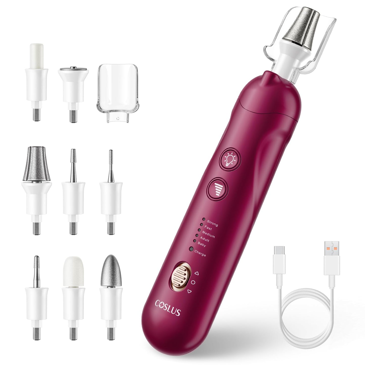 Professional Manicure Pedicure Grinder Kit: COSLUS 8 in 1 Foot Nail Grinder Electric Nail File Set, 5 Speed Nail Drill for Thick Nail Toenail Cuticle, Hand Feet Trimmer Buffer for Women Men Baby Pets