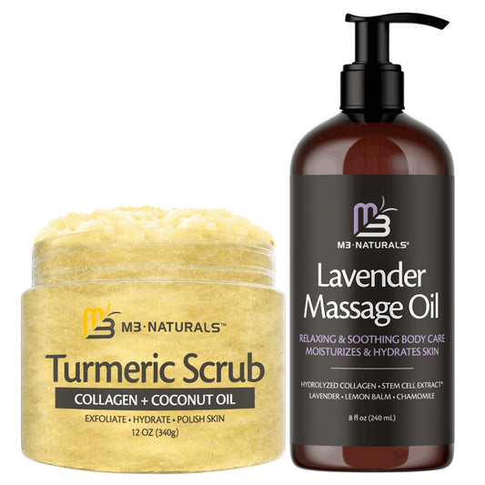 M3 Naturals Turmeric Body Scrub and Lavender Massage Oil Bundle