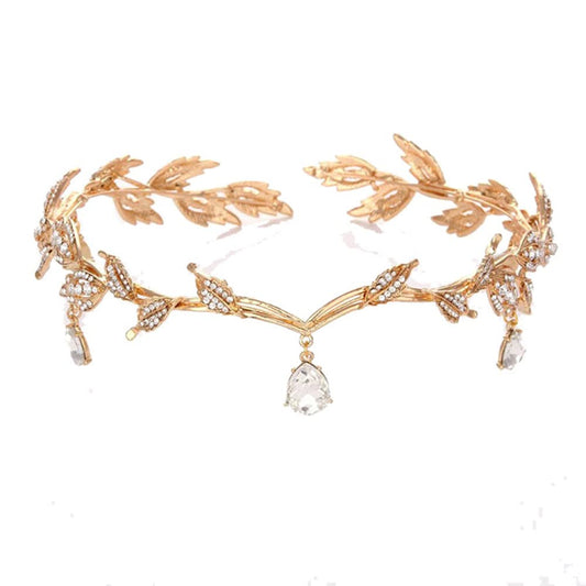 Bridal Headpieces for Wedding, Aprince Bridal headband Fairy Crown Tiaras and Crowns for Women Bridal Hair Accessories Gold Tiara Fairy Elf Costume Forehead Band Rhinestone Bridal Tiara