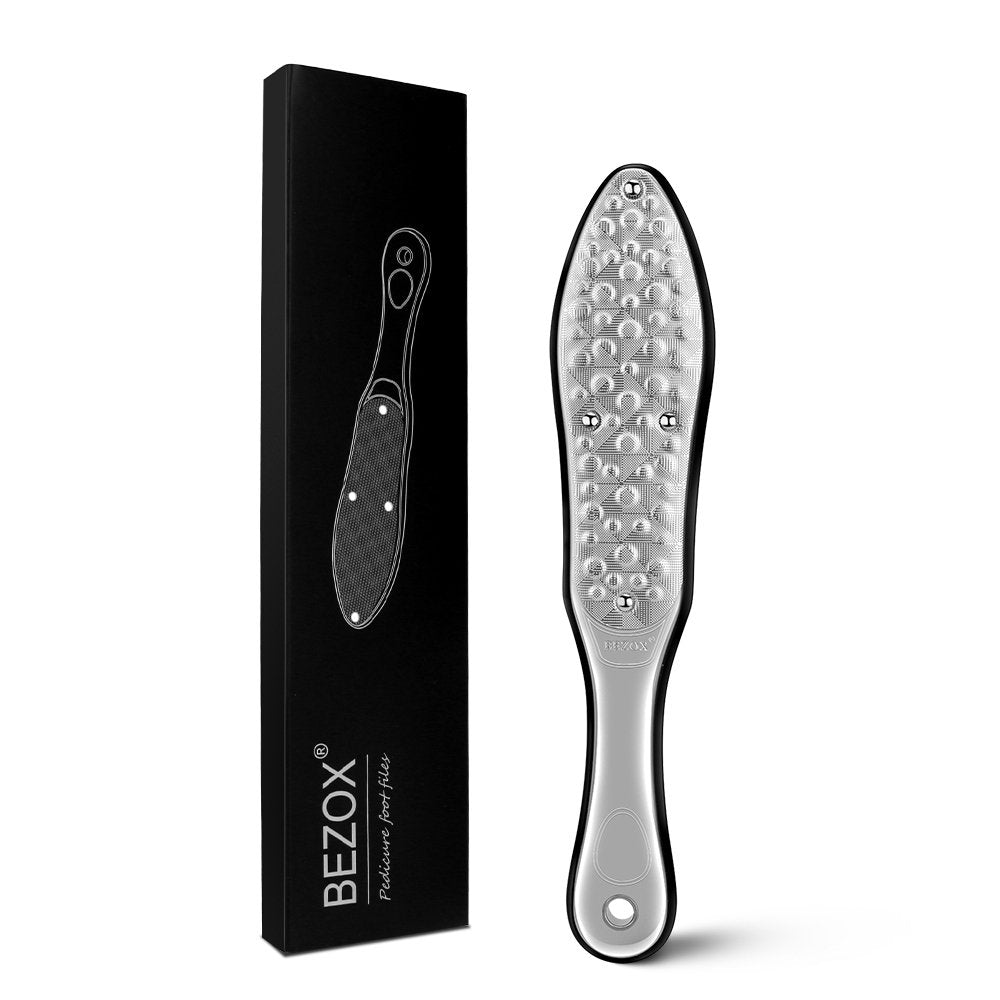 BEZOX Professional Foot File Callus Remover, Double Sided Pedicure Rasp for Cracked Heel and Dead Foot Skin - Heavy Duty Surgical Grade Stainless Steel - W/Cloth Storage Bag & Gift Box