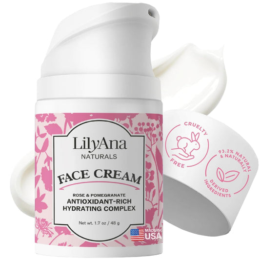 LilyAna Naturals Face and Neck Moisturizer for Women and Men - Moisturizer Face and Neck Cream for Dry Skin and Dark Spot Brightening - Rose and Pomegranate Extracts - 1.7oz