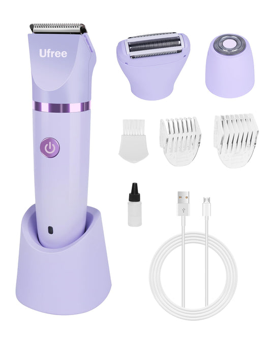 Ufree Bikini Trimmer for Women, Electric Razor for Pubic Legs Body Hair Rechargeable Removal with Snap-in Ceramic Blades, Face Razors for Women, IP7X Waterproof, Purple, Gifts for Women