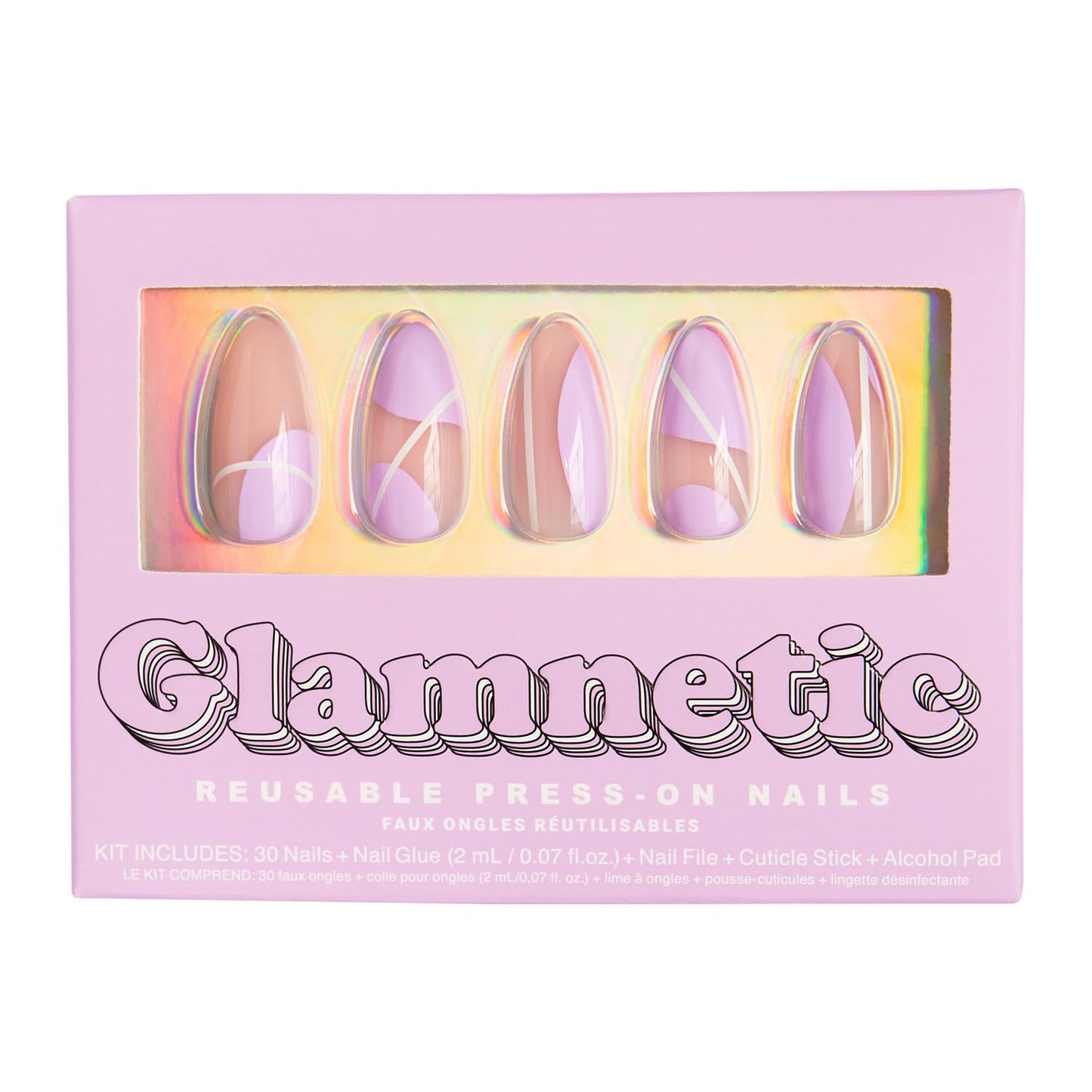 Glamnetic Press On Nails - Purple Power | Glossy, Semi-Transparent Medium Almond Nails, Reusable | 15 Sizes - 30 Nail Kit with Glue