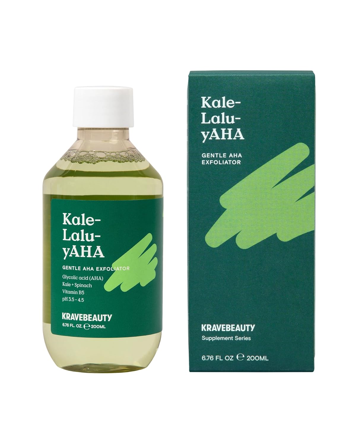 KraveBeauty Kale-Lalu-yAHA - Gentle 5.25% AHA Exfoliator with Glycolic Acid, Hyaluronic Acid, and Vitamin-Rich Kale for Texture, Discoloration, and Dead Skin Cells, Vegan and Cruelty-Free, 6.76 fl oz