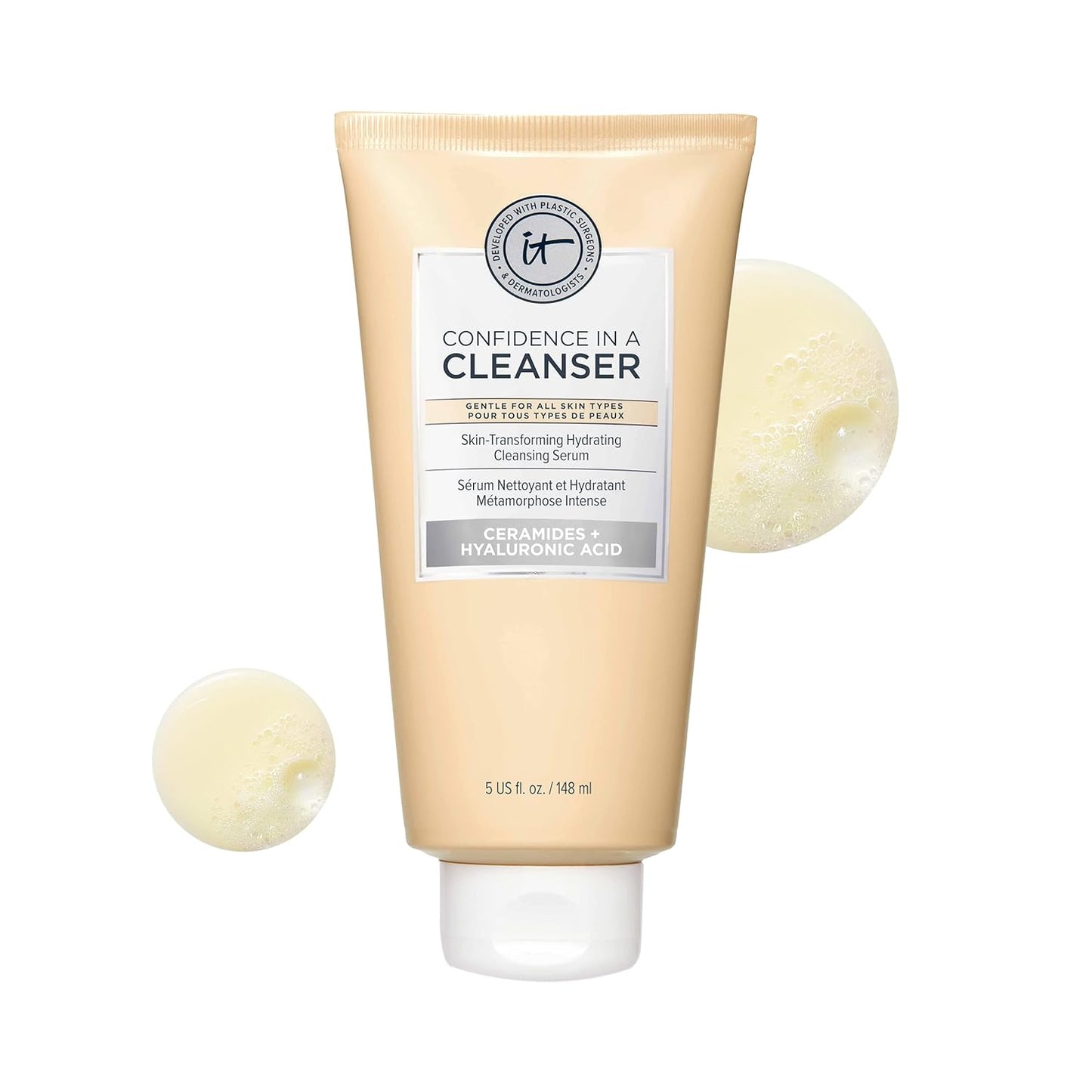 IT Cosmetics Confidence in a Cleanser - Hydrating Face Wash With Hyaluronic Acid & Ceramides - Supports Skin Barrier - Removes Makeup, Oil, and SPF - All Skin Types