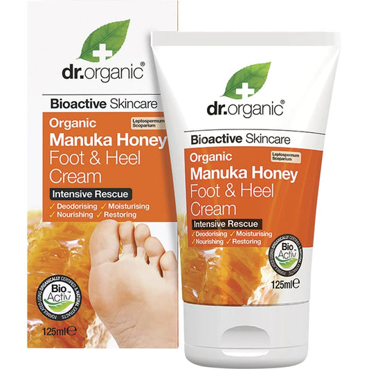 DR ORGANIC Manuka Honey Foot Cream, Moisturising, Dry Skin, Mens, Womens, Natural, Vegetarian, Cruelty-Free, Paraben & SLS-Free, Organic, 125ml