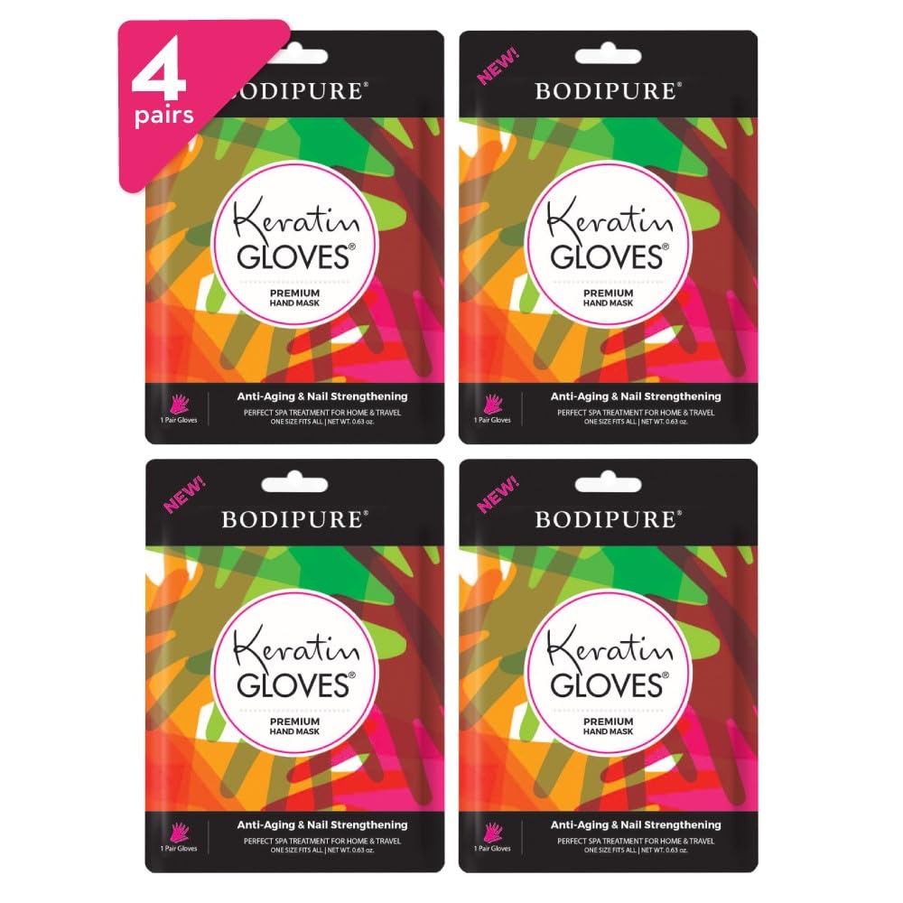 Bodipure Premium Keratin Hand Mask | Moisturizing Gloves for Dry Hands & Nail-Strengthening & Cuticle Softening | Spa Experience at Home | Chemical Free & For All Skin Types | 4 Pairs
