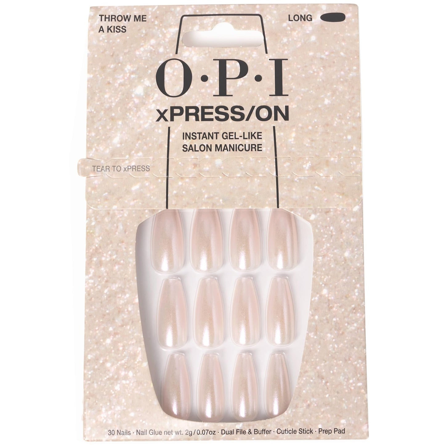 OPI xPress/On Press On Nails, Up to 14 Days of Wear, Gel-Like Salon Manicure, Vegan, Sustainable Packaging, With Nail Glue, Long Pink Coffin Shape Nails, Throw Me a Kiss