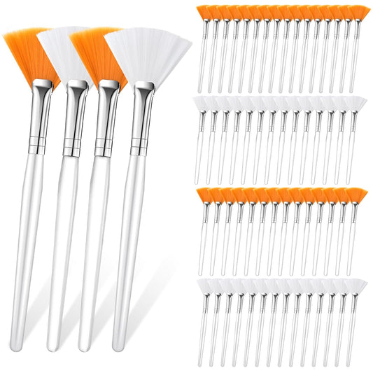 Supkiir 60 Pcs Fan Facial Brush Multi Use Mask Brush Slim Soft, Face Mask Applicator Makeup Cosmetic Skincare Tools for Women Girls Esthetician Mud Clay Mask Cream Drawing Orange White