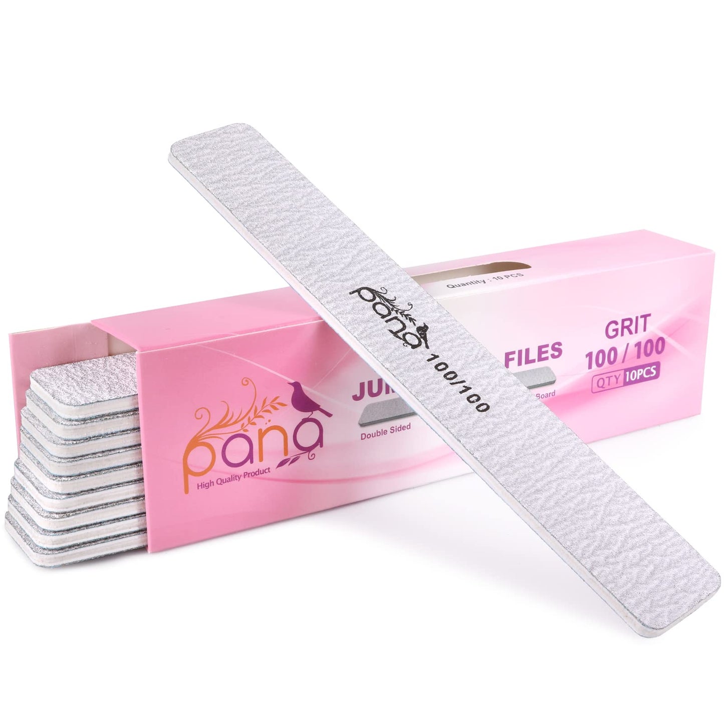 PANA Jumbo Double-Sided Emery Nail File for Manicure, Pedicure, Natural, and Acrylic Nails - Zebra (Grit 100/100) - 50 Piece Pack