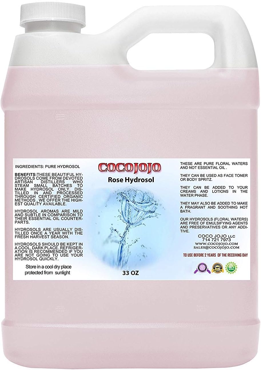Rose Hydrosol Water Spray Toner 32 oz for Face Hydrating Mist Hydration Pure & Natural Rosewater Hydrosol All Skin Types Face Skin Pores Body Locs Cleansing Bulk Refill COCOJOJO - Packaging May Vary