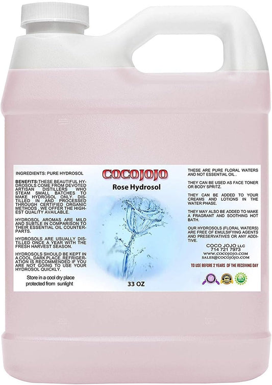 Rose Hydrosol Water Spray Toner 32 oz for Face Hydrating Mist Hydration Pure & Natural Rosewater Hydrosol All Skin Types Face Skin Pores Body Locs Cleansing Bulk Refill COCOJOJO - Packaging May Vary