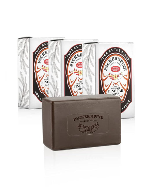 Packer's Pine Tar Soap | The Original Mens Body Soap Made With Natural Pine Tar and Pine Oils | All Natural Mens Soap Bar & Camping Soap | Paraben, Sulfate, and Creosote Free Soap - (3 Pack)