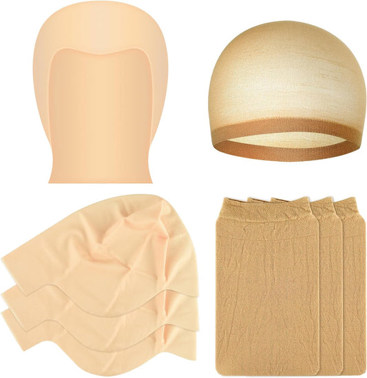 Bouiexye Latex Bald Caps,8 PCS Bald Cap Halloween Pieces for Theme Halloween Party Cosplay Makeup Bald Wig Cap Costume Accessory for Adults Kids Women Men