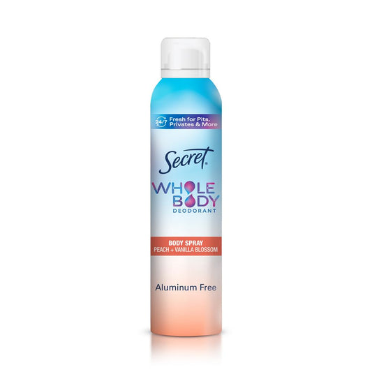 Secret Whole Body Deodorant Spray Aluminum Free, Clinically Proven Odor Protection, Peach & Vanilla Scent 3.5 oz