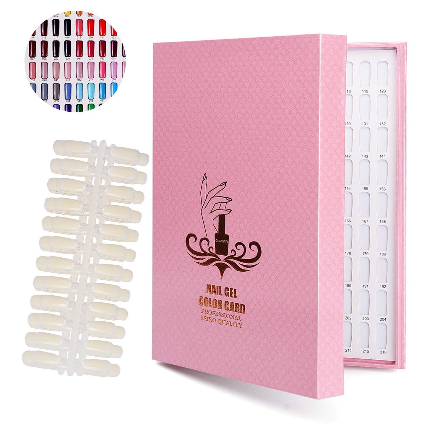 Noverlife 216 Nail Colors Chart Display, Nail Gel Polish Display Book with 216 False Nail Tips, Professional Salon Nail Color Swatches Nail Practice Card Board