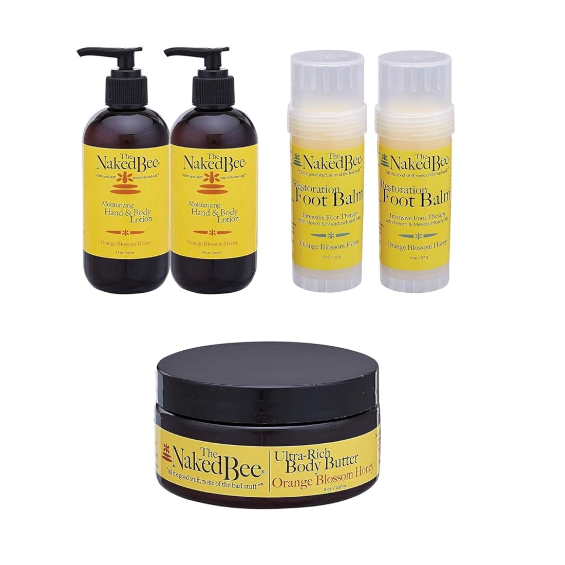 The Naked Bee Orange Blossom Honey Restoration Foot Balm 2oz Orange Blossom Honey Hand & Body Lotion 8oz Orange Blossom Honey Ultra-Rich Body Butter 8oz