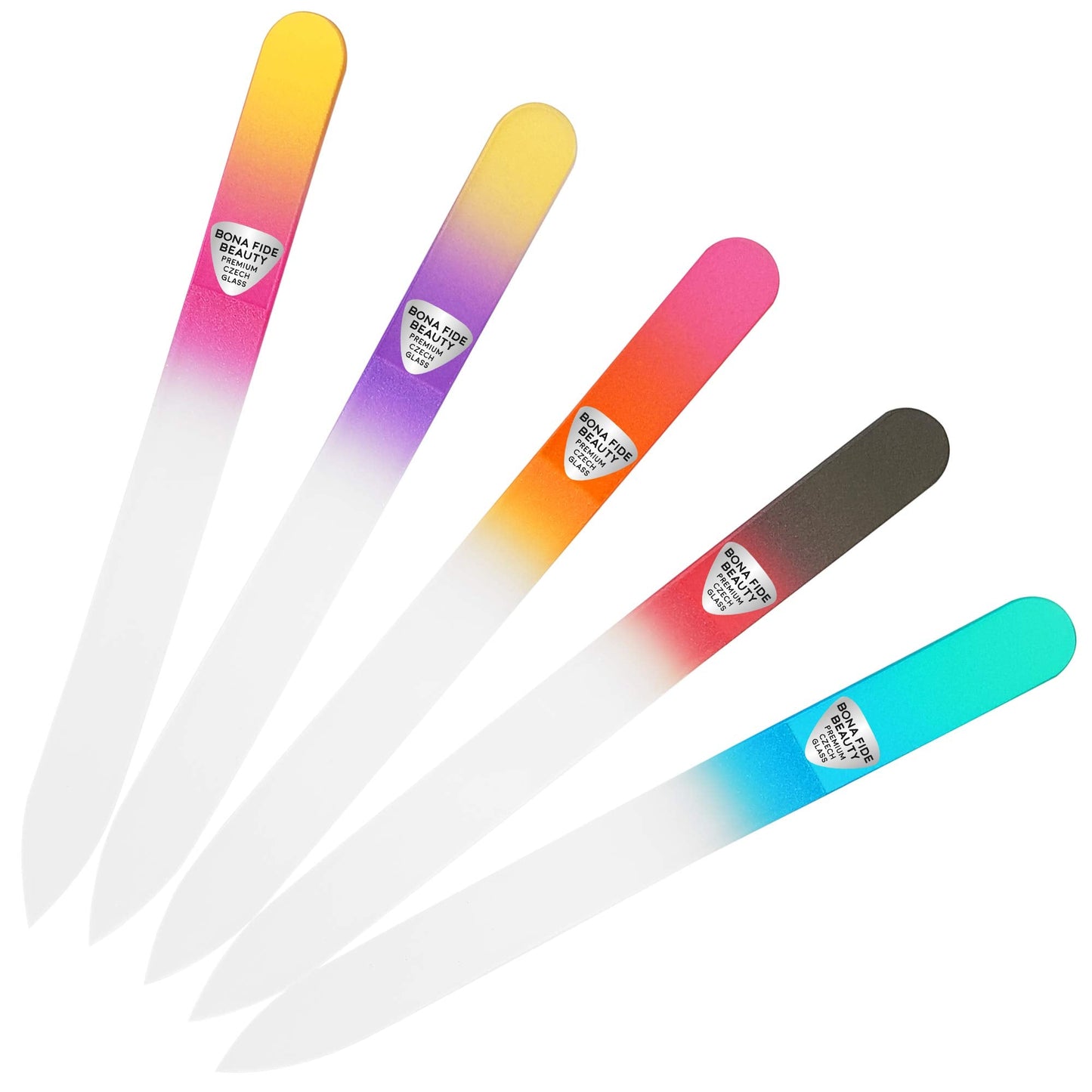 Glass Nail Files, Manicure Fingernail Files, Gentle Precision Filing, Expertly Shape Nails for a Smooth Finish - 5-Piece Bona Fide Beauty Premium Czech Glass Files