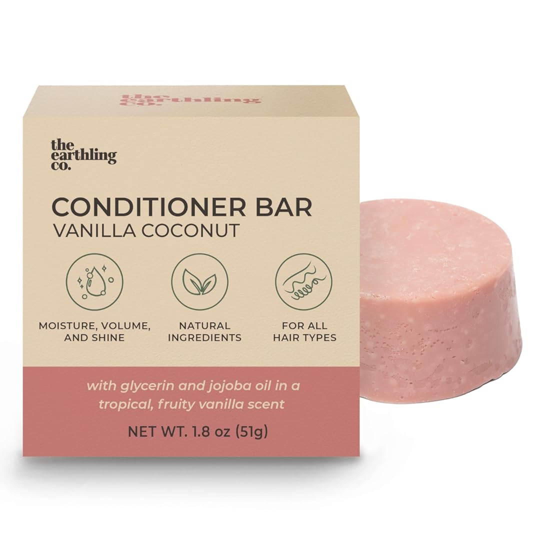 The Earthling Co. Conditioner Bar - Promote Hair Growth, Strengthen & Moisturize All Hair Types - Paraben & Sulfate Free formula with Natural Ingredients for Dry Hair (Vanilla Coconut, 1.8 oz)