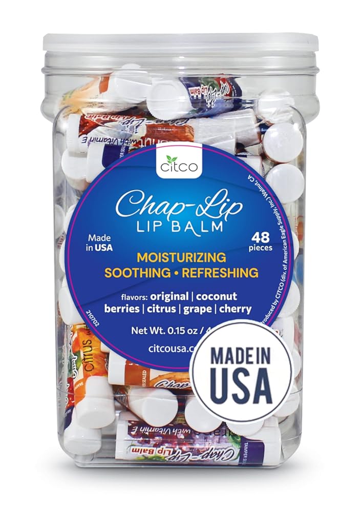 Chap-Lip Vitamin E Lip Balm with Coconut Oil - Moisturizing, Soothing Lip Therapy in 6 Refreshing Flavors, 48 Count