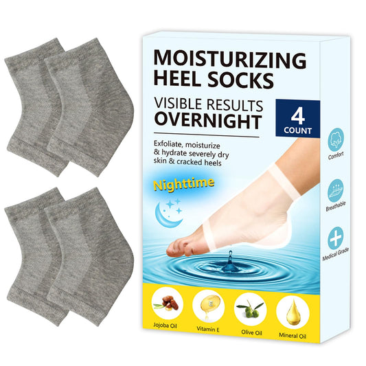 Moisturizing Gel Heel Socks for Dry Cracked Feet - 2 Pairs - Spa Socks for Cracked Heel Treatment - Heal Dry Heels - Night Care Skin - Foot Care for Women & Men (Regular, Grey)